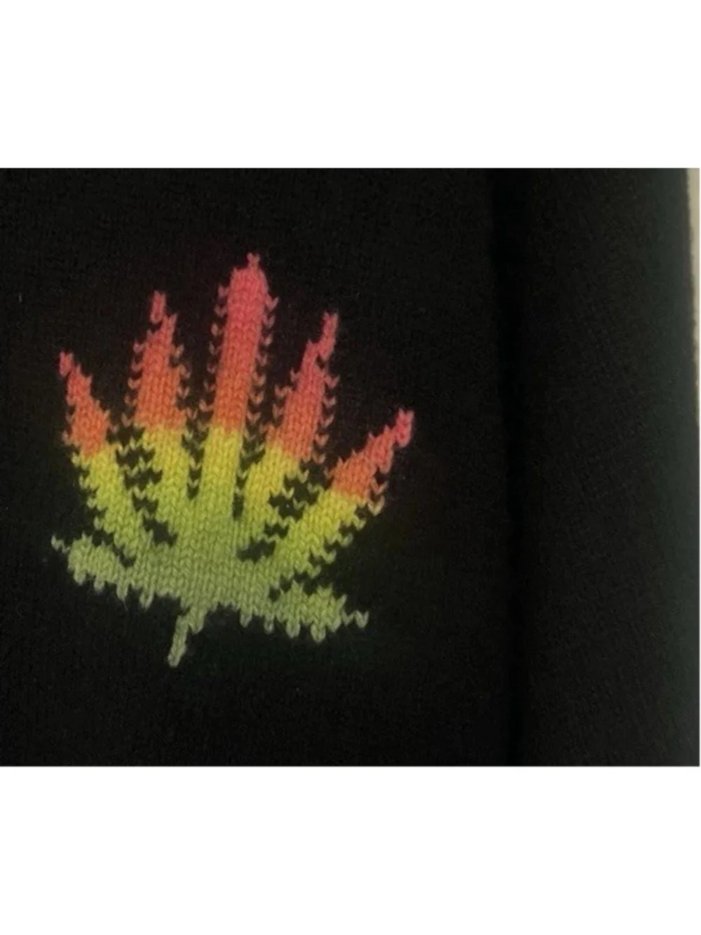 The Elder Statesman Cashmere Intarsia Leaf Sweater Men’s Size Small Black Luxury